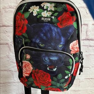 Reason Brand Black Floral Panther Backpack